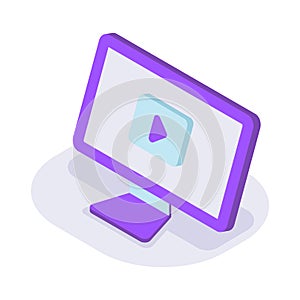 Computer desktop monitor isometric icon with modern flat style color