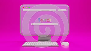 Computer Desktop with pink background in 3d design