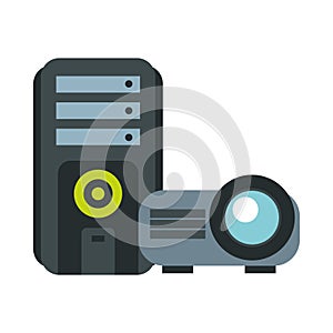 Computer desktop tower with video proyector