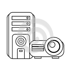 Computer desktop tower with video proyector