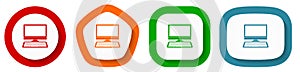 Computer, desktop vector icon set, flat design buttons on white background