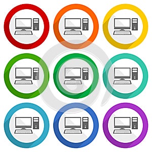 Computer, desktop vector icons, set of colorful flat design buttons for webdesign and mobile applications