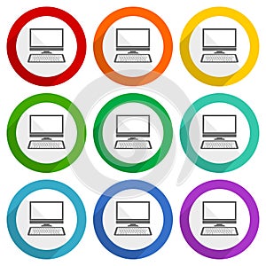 Computer, desktop vector icons, set of colorful flat design buttons for webdesign and mobile applications