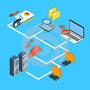 Computer Device Laptop, Cell Smart Phone Database Cloud Storage 3d Isometric Design