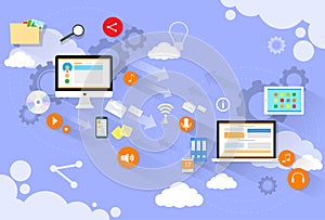 Computer device mail send laptop cloud flat design