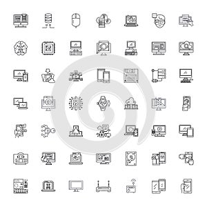 Computer devices linear icons, signs, symbols vector line illustration set