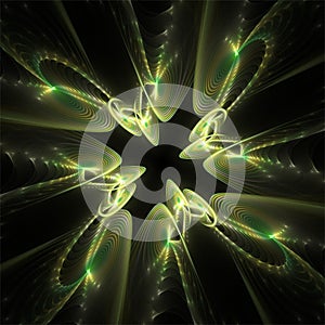 Computer digital fractal art abstract fractals funny 3D green space rotating discs