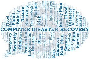 Computer Disaster Recovery typography vector word cloud.