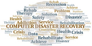 Computer Disaster Recovery vector word cloud, made with text only.