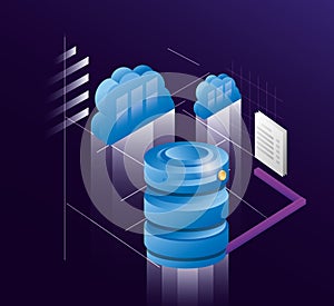 computer disks with data center icons