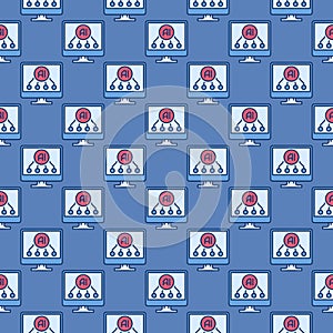 Computer Display with AI sign vector Artificial Intelligence Online Technology colored seamless pattern