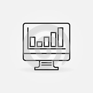 Computer Display with Bar Chart vector linear icon