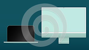 Realistic computer screen mockup. Computer monitor mockup banner. Screen with black screen.