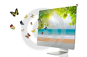 Computer display with butterfly isolated