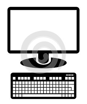 Computer display icon with keyboard. Isolated