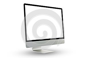 Desktop computer display with blank white screen isolated on white background.