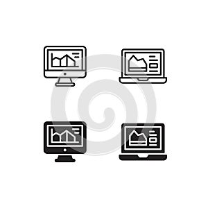 Computer display and laptop icon. Vector illustration designed in black isolated over white background. Premium Vector
