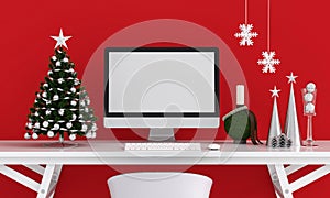 Computer display for mockup, christmas concept, 3D rendering