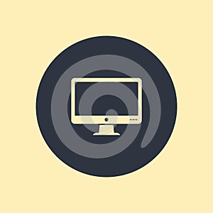Computer display monitor PC icon in flat style on round background