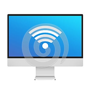 Computer display with wifi sign on a display isolated on white background