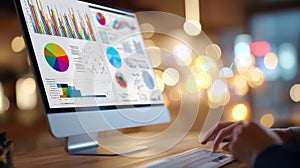 The computer displaying colorful data visualizations and analytics for business insights. AI generated image