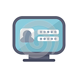 Computer displaying user profile with login and password form