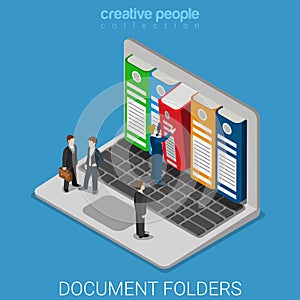 Computer document archive folders screen flat isometric vector photo