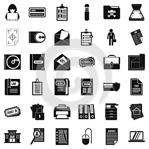 Computer document icons set, simple style