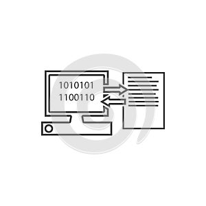 computer and document on sheet icon. Element of web for mobile concept and web apps icon. Thin line icon for website design and