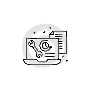 Computer document time icon. Simple line, outline vector of project management icons for ui and ux, website or mobile application