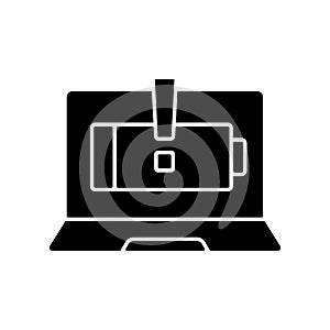 Computer does not charge black glyph icon