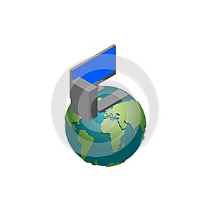 Computer and earth. Computerization of planet. Vector illustration