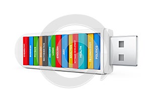 Computer Education Concept. School Books in USB Flash Drive. 3d