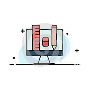 Computer, Education, Scale, Pencil Business Logo Template. Flat Color