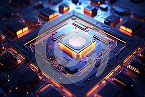 Computer electronic circuit board with processor technology background. Generative ai