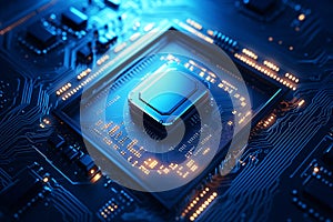 Computer electronic circuit board with processor technology background. Generative ai
