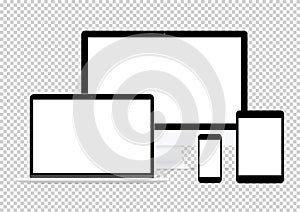 computer electronic flat design vector drawing set on transparent background