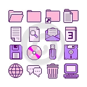 Computer element pixel art vector illustration set