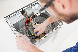 Computer engineer working on broken cpu