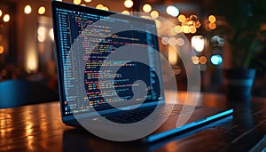 Computer engineering of web site in the code editor blurred in bokeh style. Generative AI