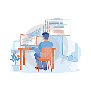 Computer engineers develop programming and coding technology in the office. Programmers working in the office of a software.