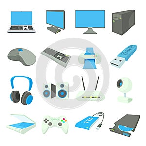 Computer equipmen icons set, cartoon style