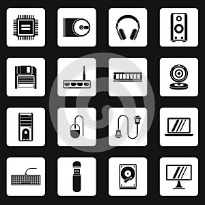 Computer equipment icons set, simple style