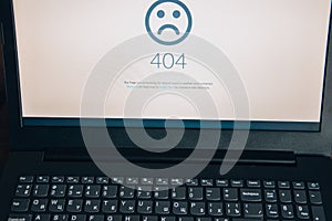 Computer 404 error failure concept. Business laptop or office notebook computer PC