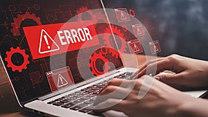 Computer error message with system failure on laptop screen concept