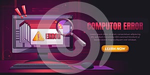 Computer error screen with warning sign. Vector illustration