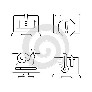 Computer errors linear icons set
