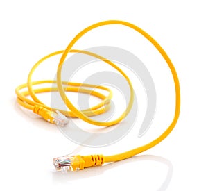 Computer ethernet cable on white background