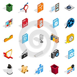 Computer expansion icons set, isometric style