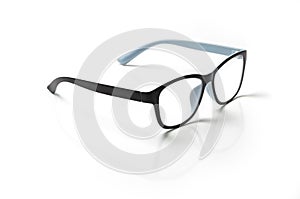 Computer eyeglasses closeup isolated on white background.